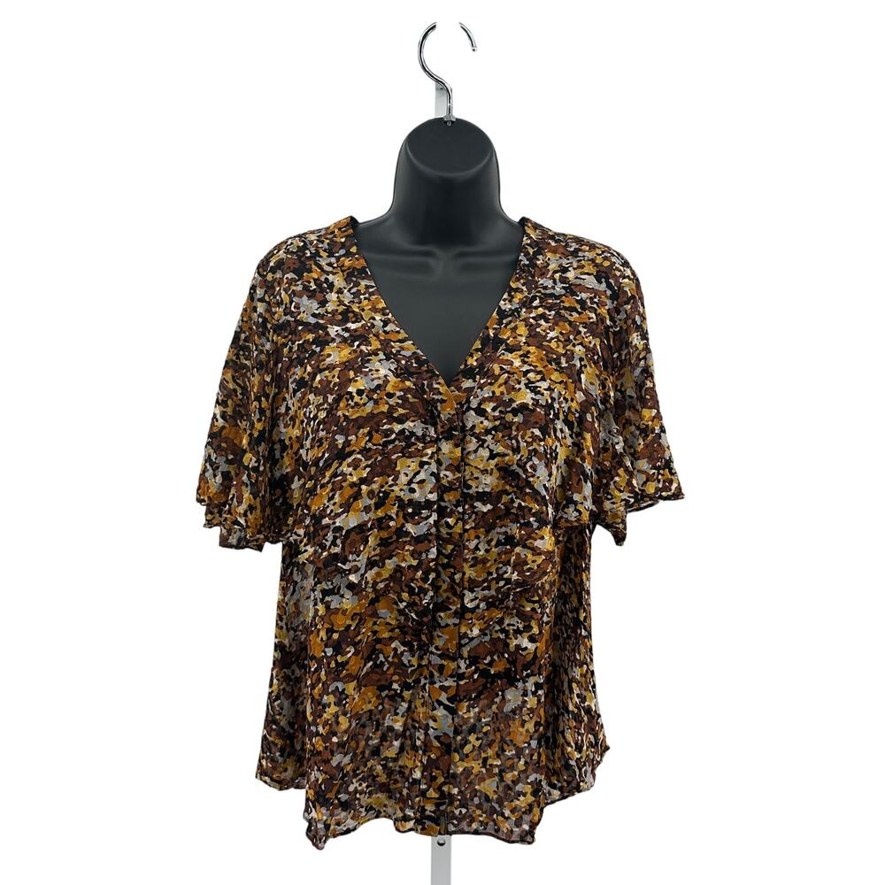 BCBGMaxazria 100% Silk Bouse WMN 0 MultiColor #SYC1G866 Button-Up Vneck Abstract
